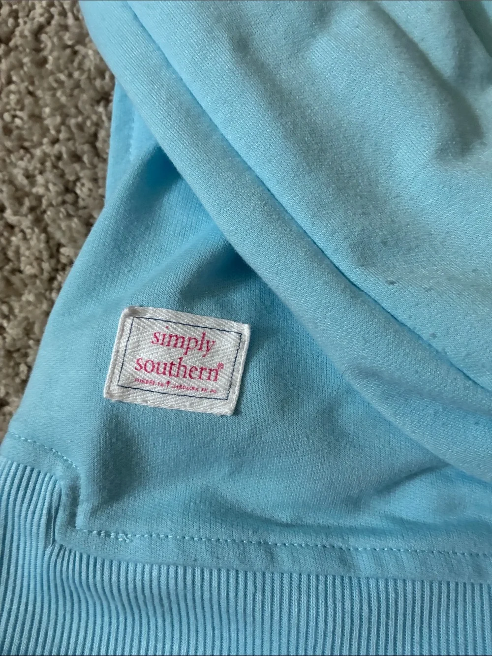 Simply Southern Light Blue Pullover Hoodie with Pink Logo Patch